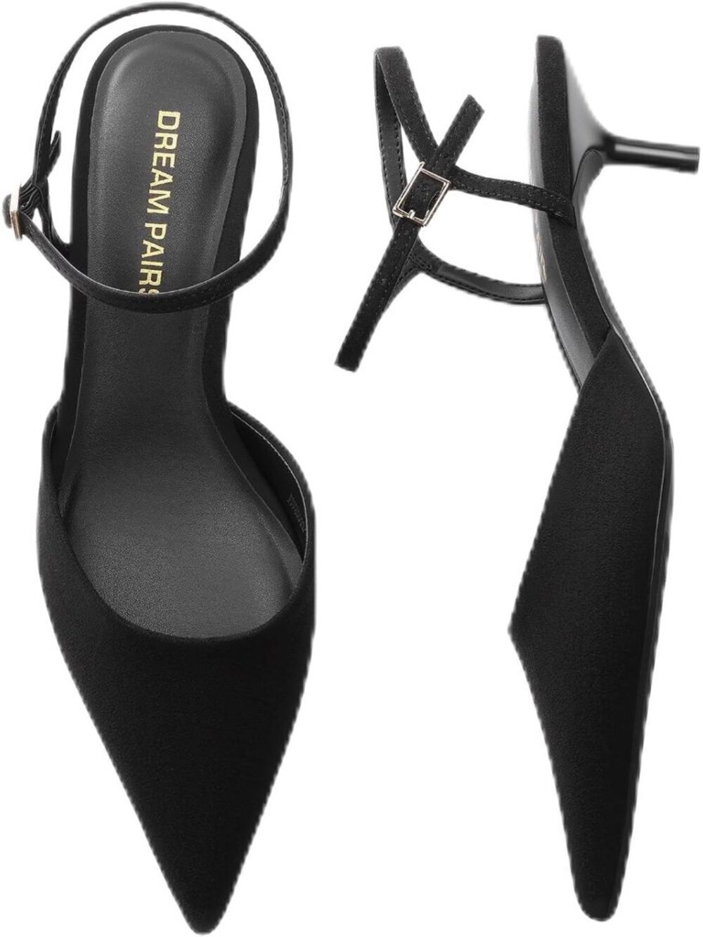 DREAM PAIRS Women's Black Suede Pointed Closed Toe Low Kitten Heels Formal Shoes